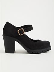Black Faux Leather Mary Jane Chunky Heel (WW), BLACK, alternate