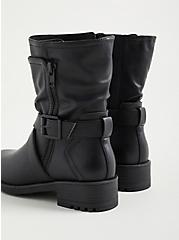 Plus Size Double Strap Moto Boots - Black Faux Leather (WW), BLACK, alternate