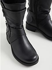 Plus Size Double Strap Moto Boots - Black Faux Leather (WW), BLACK, alternate