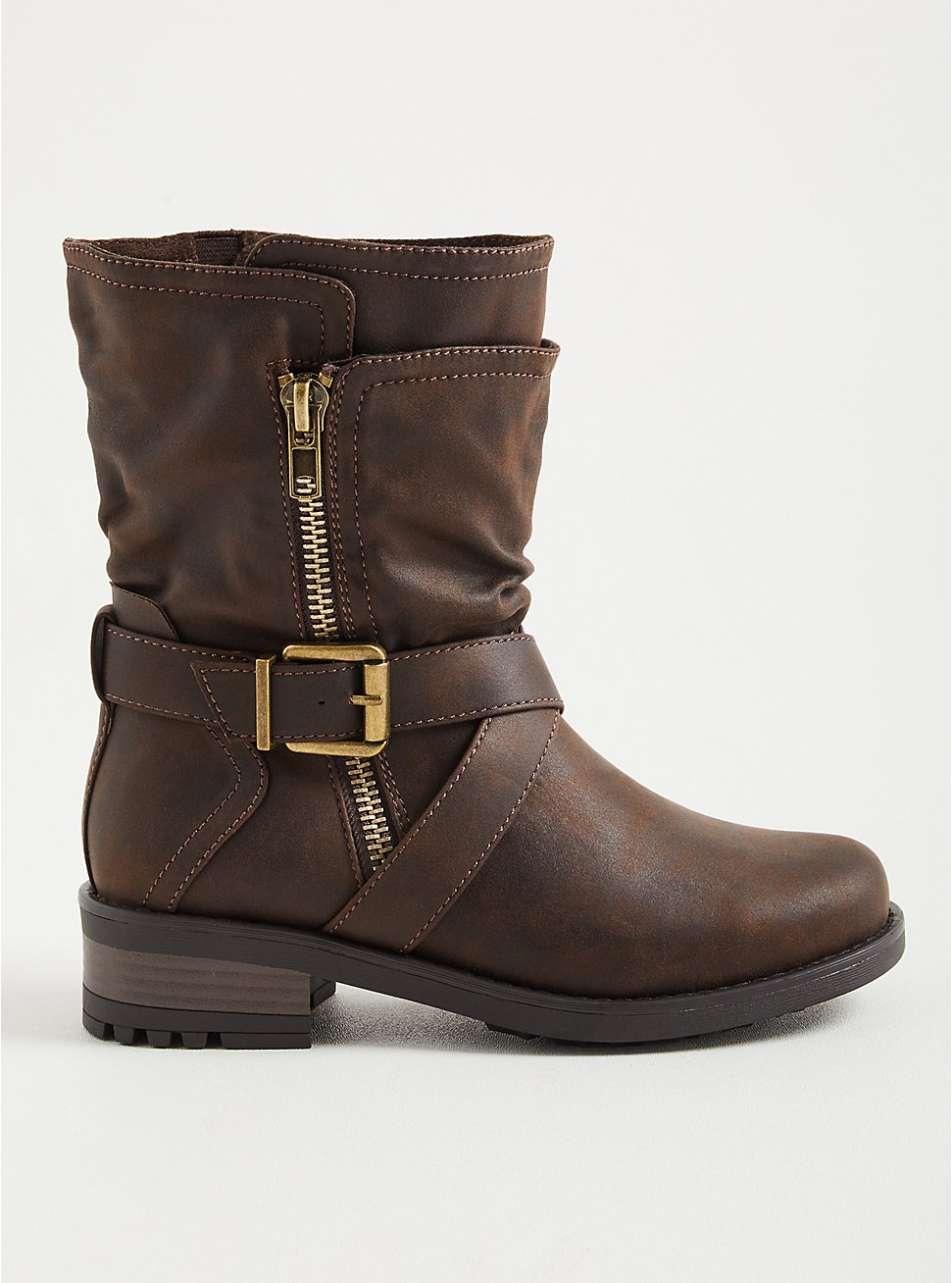 Brown Double Strap Moto Boot (WW), BROWN, hi-res