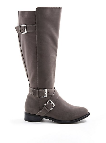 Plus Size Side Buckle Knee Boot (WW), GREY, hi-res