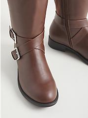 Brown Faux Leather Side Buckle Knee Boot (WW), BROWN, alternate