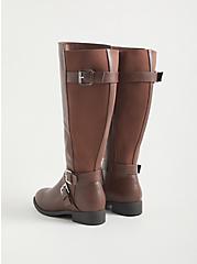 Plus Size Brown Faux Leather Side Buckle Knee Boot (WW), BROWN, alternate
