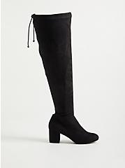 Stretch Over The Knee Heeled Boot - Faux Suede Black (WW), BLACK, alternate
