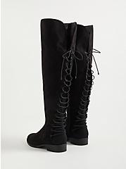Plus Size Lace-Up Over The Knee Boot - Black Faux Suede  (WW), BLACK, alternate