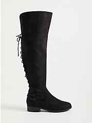 Lace-Up Over The Knee Boot - Black Faux Suede  (WW), BLACK, alternate