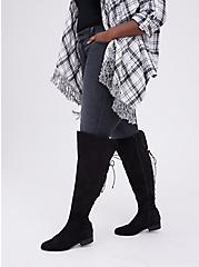 Plus Size Lace-Up Over The Knee Boot - Black Faux Suede  (WW), BLACK, hi-res