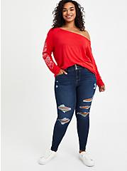 Plus Size Henna Off Shoulder Top - Red, TOMATO RED, alternate