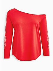 Plus Size Henna Off Shoulder Top - Red, TOMATO RED, hi-res