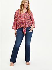 Red Medallion Textured Stretch Rayon Blouse, OTHER PRINTS, alternate