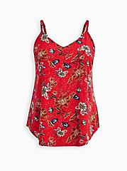 Plus Size Ava - Textured Stretch Rayon Red Floral Cami, FLORAL - RED, hi-res