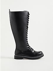 Combat Knee Boot - Faux Leather Black (WW), BLACK, alternate