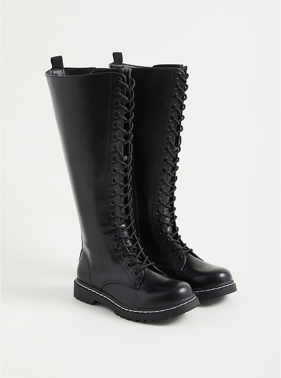 Combat Knee Boot - Faux Leather Black (WW), BLACK, hi-res