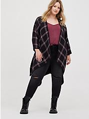 Plus Size Belted Ruana - Plaid Black & Red, , hi-res