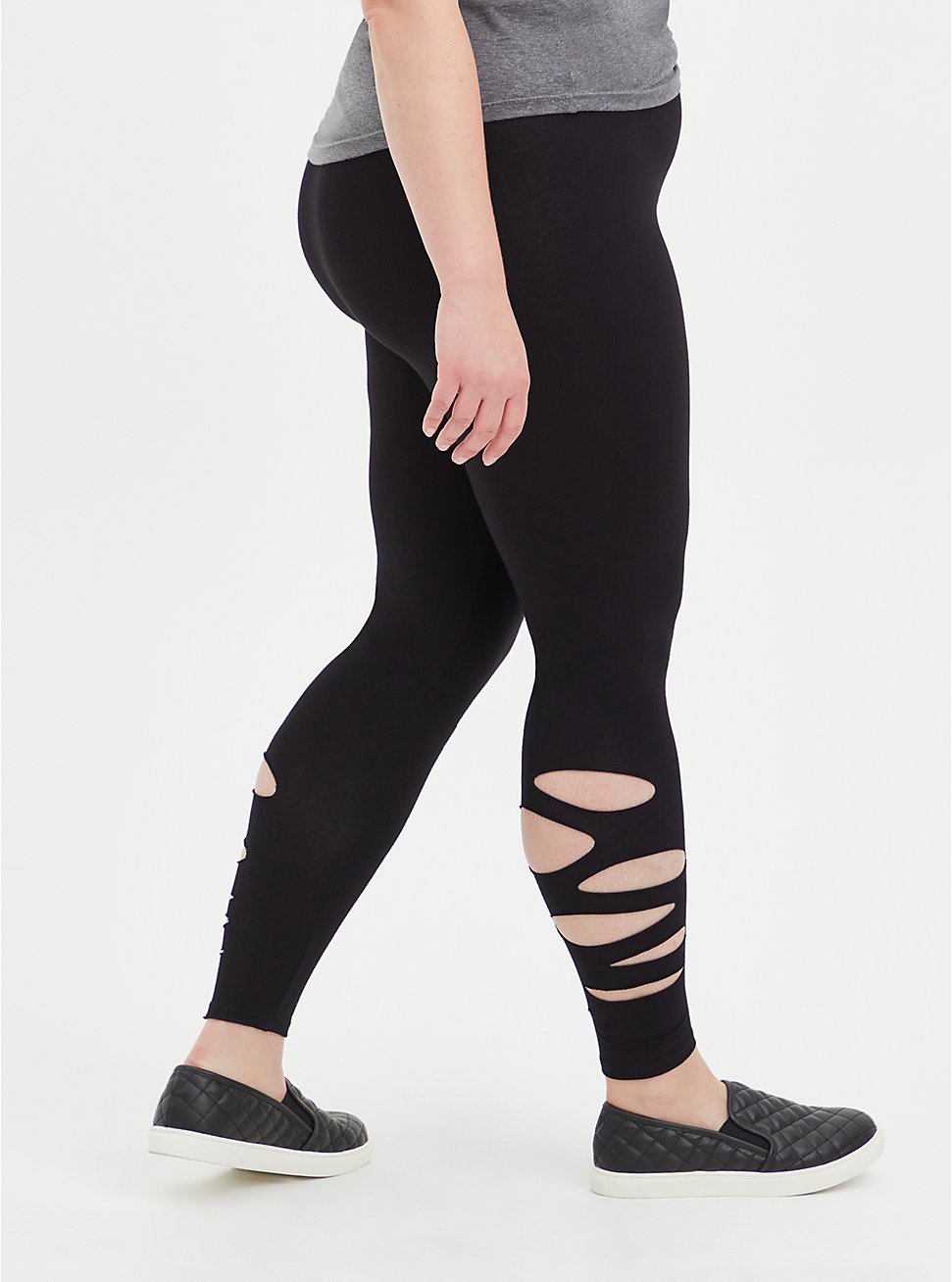 Premium Legging with Side Destruction - Black , BLACK, hi-res