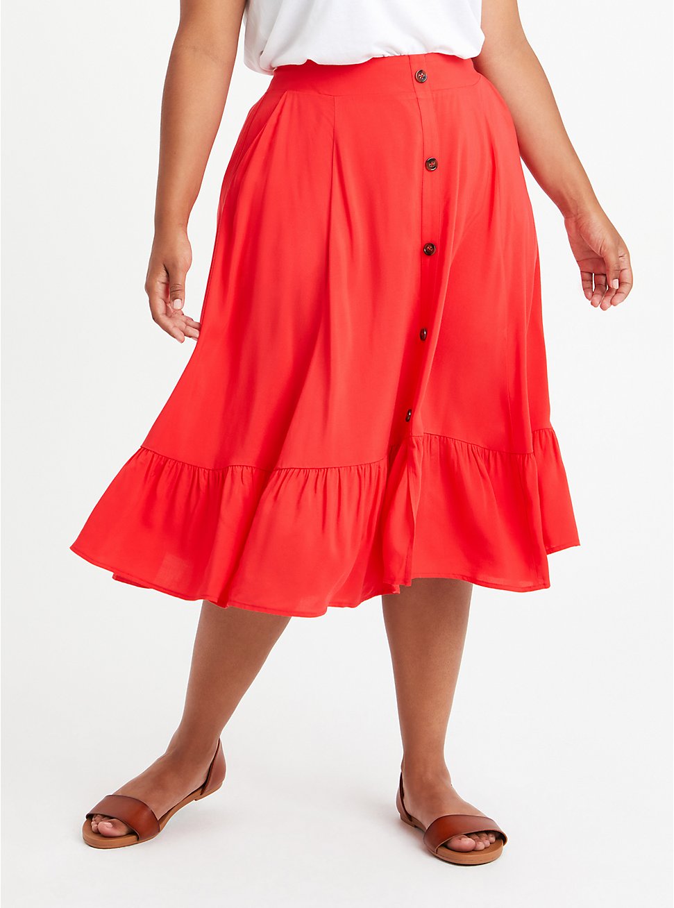 Plus Size Midi Skirt - Challis Red, TOMATO RED, hi-res