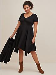 Plus Size Midi Rib Knit Skater Dress, DEEP BLACK, hi-res