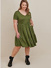 Mini Rib Knit Babydoll Skater Dress, GREEN, hi-res