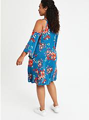 Cold Shoulder Fit & Flare Dress - Super Soft Floral Blue, FLORAL - BLUE, alternate