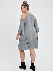Plus Size Mini Super Soft Cold Shoulder Dress, HEATHER GREY, alternate