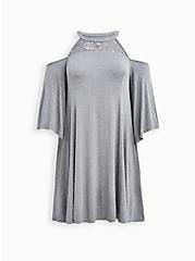 Plus Size Mini Super Soft Cold Shoulder Dress, HEATHER GREY, hi-res