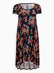 Plus Size Hi-Low A-Line Dress - Super Soft Floral Navy, FLORAL - BLUE, hi-res