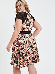 Mini Super Soft Lace Inset Skater Dress, BLACK FLORAL, alternate