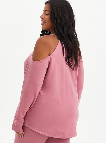 Cold Shoulder Active Sweatshirt - Everyday Fleece Pink, MESA ROSA, alternate