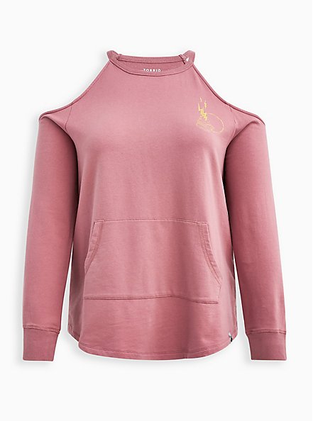 Cold Shoulder Active Sweatshirt - Everyday Fleece Pink, MESA ROSA, hi-res
