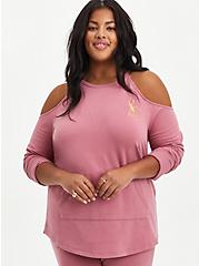 Plus Size Cold Shoulder Active Sweatshirt - Everyday Fleece Pink, MESA ROSA, hi-res