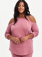 Plus Size Cold Shoulder Active Sweatshirt - Everyday Fleece Pink, , hi-res