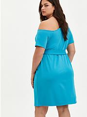 Plus Size Mini French Terry Off-Shoulder Tee Shirt Dress, TEAL, alternate
