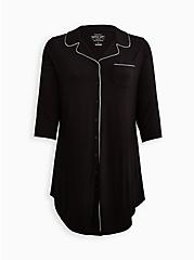 Super Soft Button Through Sleep Gown, DEEP BLACK, hi-res