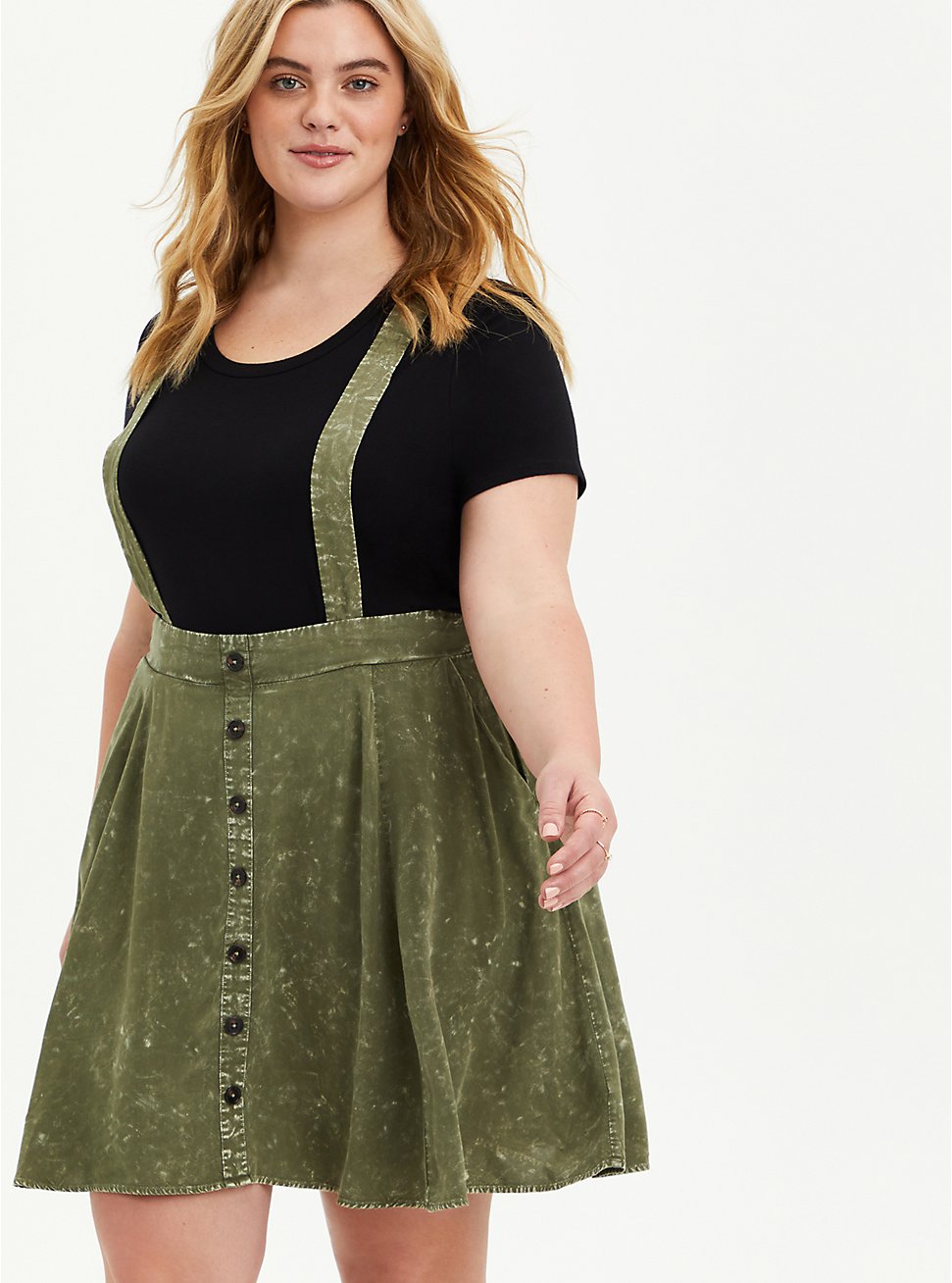 Plus Size Skirtall - Challis Mineral Wash Olive, DUSTY OLIVE, hi-res