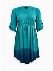 Zip Front Shirt Dress - Stretch Challis Dip Dye Blue, OMBRE BLUE, hi-res