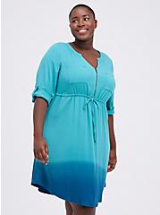 Plus Size Zip Front Shirt Dress - Stretch Challis Dip Dye Blue, OMBRE BLUE, hi-res