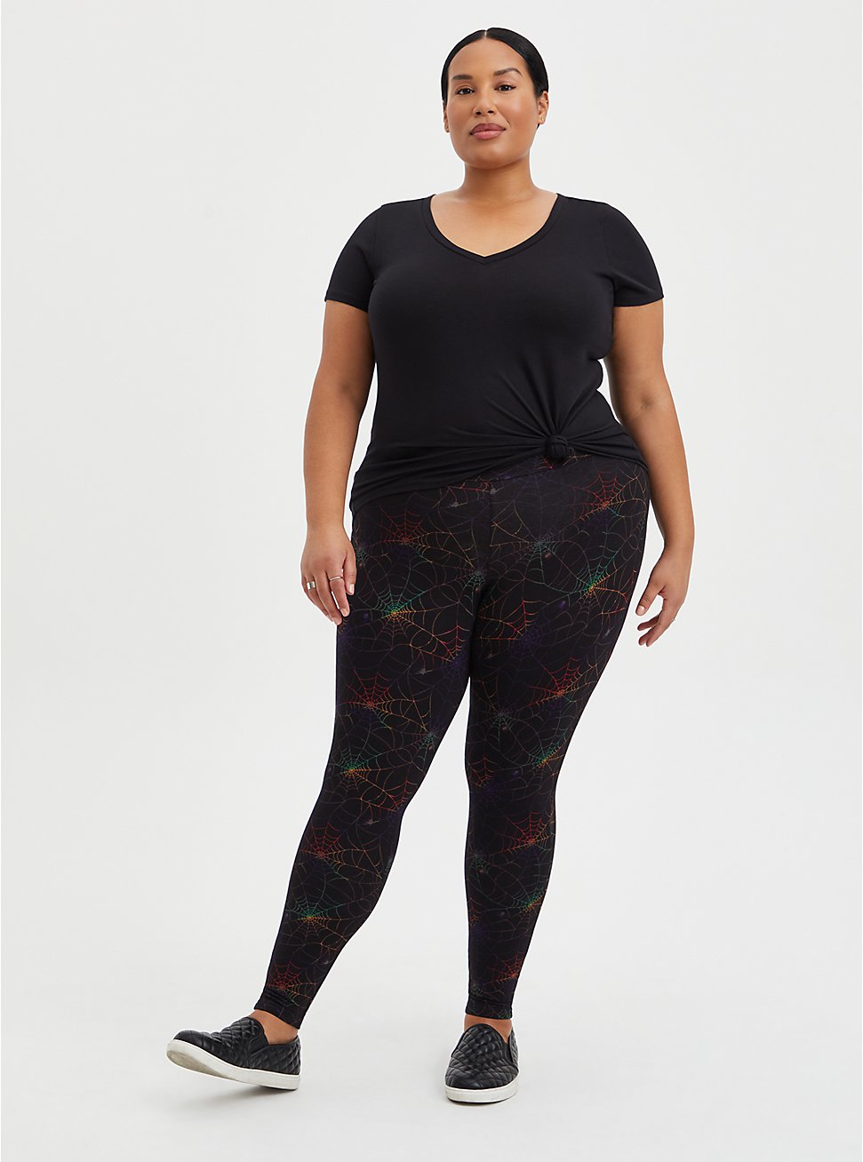 Plus Size Premium Legging - Rainbow Web Print Black, MULTI, hi-res