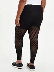 Plus Size Premium Legging - Polka Dot Flocked Mesh Black, BLACK, alternate