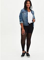 Plus Size Premium Legging - Polka Dot Flocked Mesh Black, BLACK, alternate