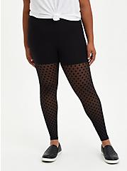 Plus Size Premium Legging - Polka Dot Flocked Mesh Black, BLACK, hi-res