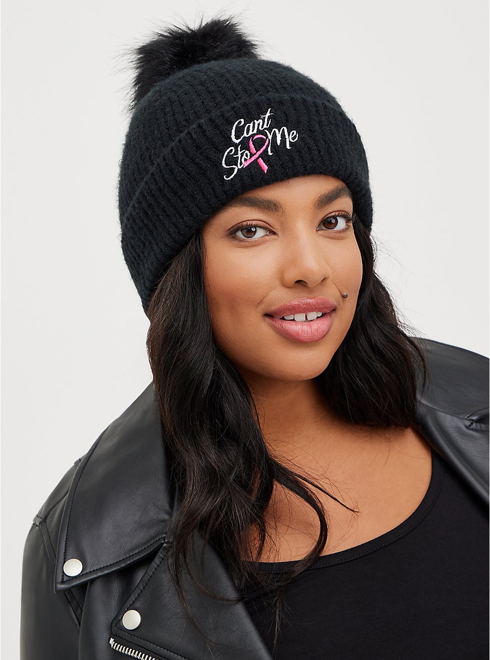 Plus Size Breast Cancer Awareness Beanie - Can't Stop Me, , hi-res