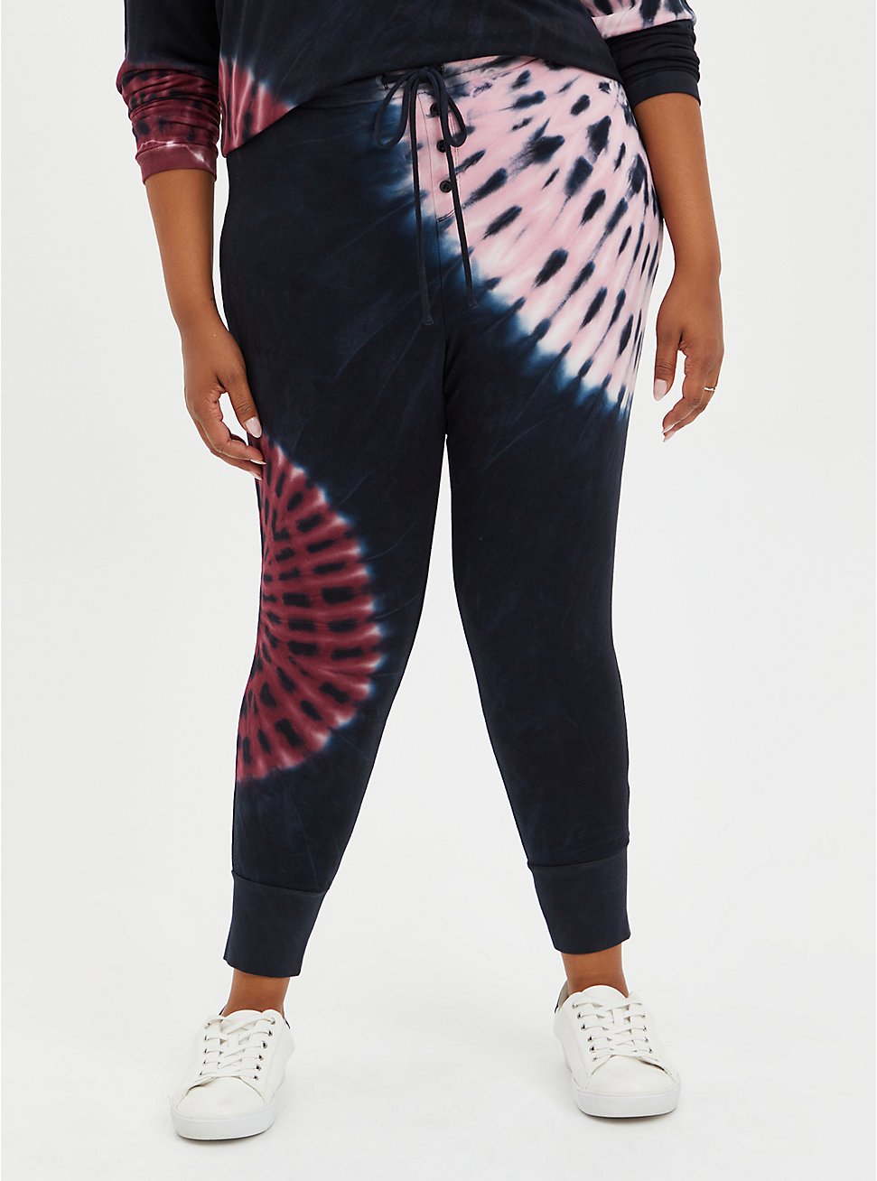 Plus Size Sleep Legging -  Dream Fleece Tie-Dye Black & Pink , MULTI, hi-res