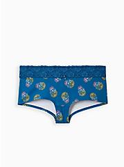 Plus Size Cotton Mid-Rise Boyshort Lace Trim Panty, MUERTOS OMBRE SKULL BLUE, hi-res