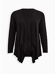 Plus Size Drape Front Cardigan - Cupro Black, DEEP BLACK, hi-res