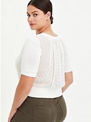 Plus Size Crop Cardigan Sweater - Rayon + Clip Dot Chiffon White, BRIGHT WHITE, alternate