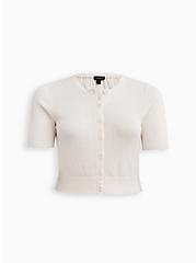 Plus Size Crop Cardigan Sweater - Rayon + Clip Dot Chiffon White, BRIGHT WHITE, hi-res
