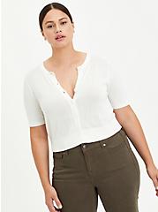 Plus Size Crop Cardigan Sweater - Rayon + Clip Dot Chiffon White, BRIGHT WHITE, hi-res