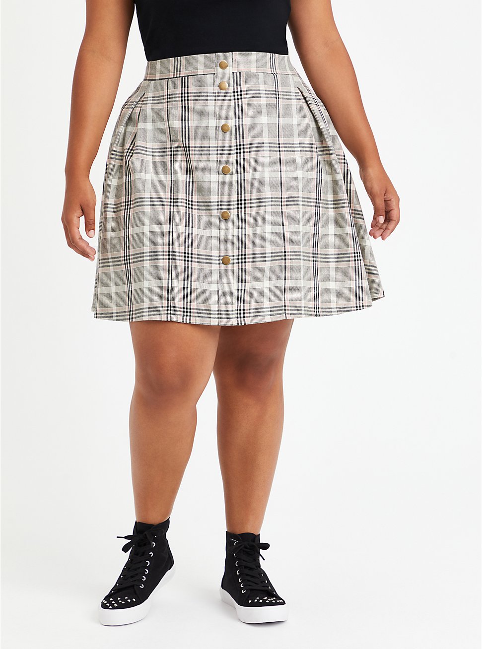 Plus Size Skirt - Twill Plaid Grey, PLAID - IVORY, hi-res