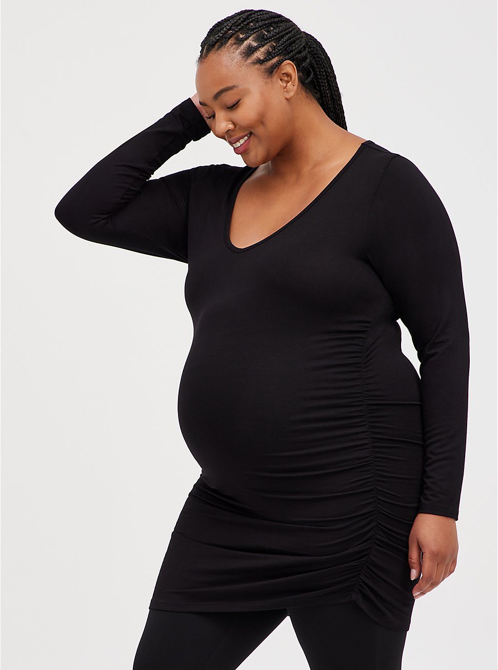 Maternity Super Soft Long Sleeve Tunic Tee, DEEP BLACK, hi-res