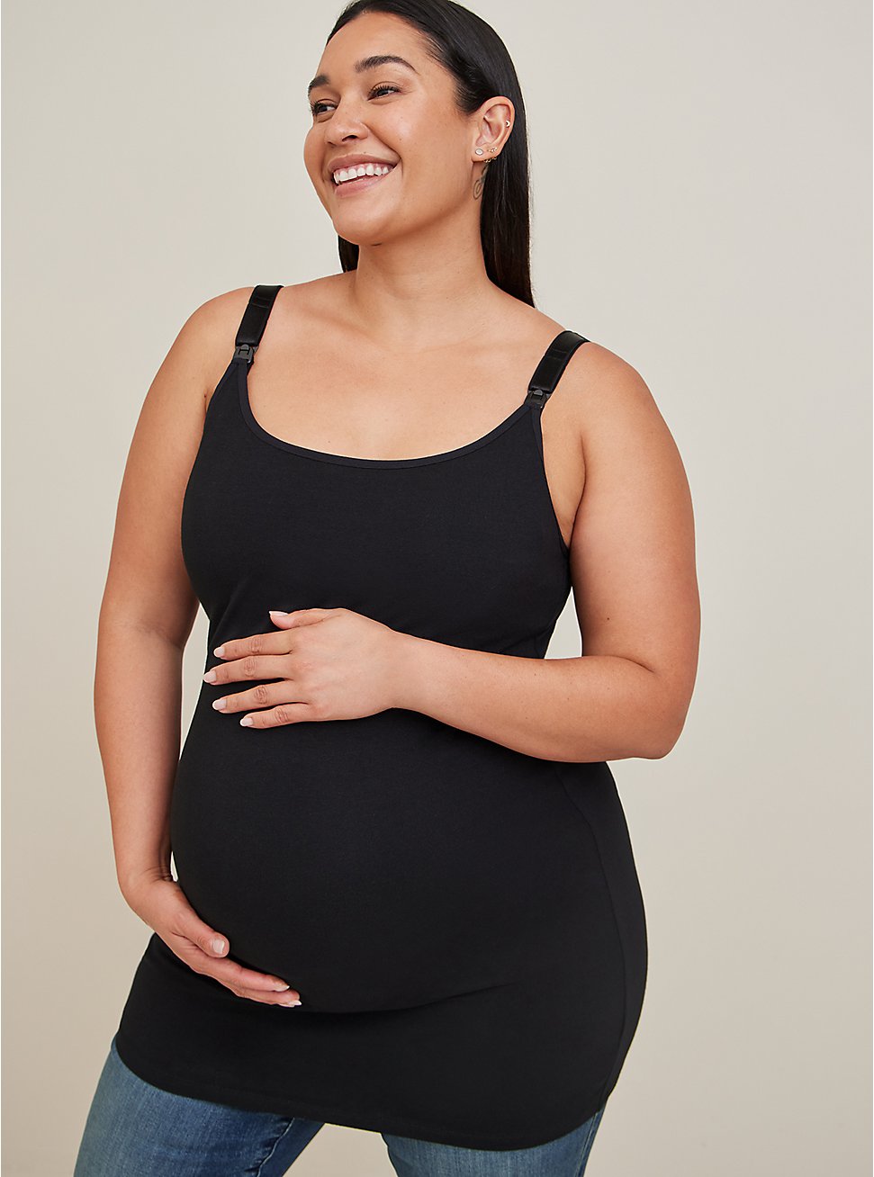 Plus Size Maternity Nursing Cami - Foxy Black, DEEP BLACK, hi-res